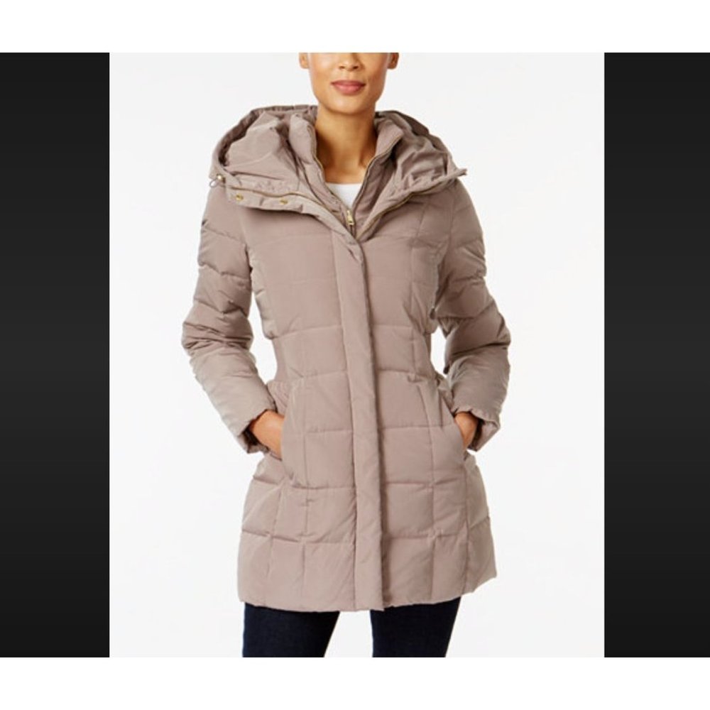 NWT Cole Haan Signature Hooded Down Puffer Coat Tan S